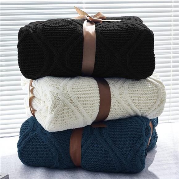 Ivory White Chenille Cable Knit Sherpa Throw Blanket Large 60 x 80 Inches - Picture 1 of 8